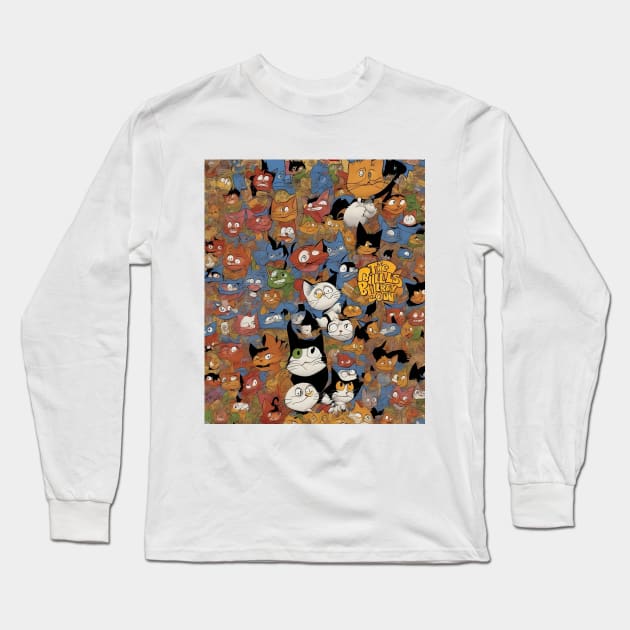 The Bills Take Over: Comic Cat Chaos Long Sleeve T-Shirt by Helen Morgan